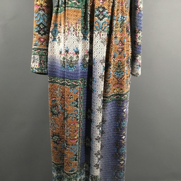 Zara Trafaluc Dress Womens Medium Multicolor Patchwork Boho Long Sleeve Midi - Picture 5 of 13